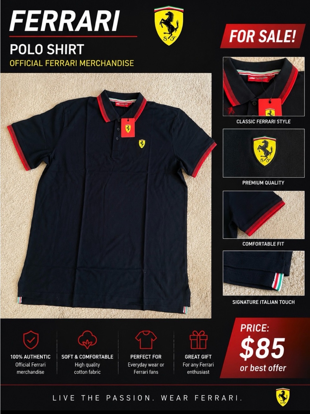 Man Ferrari polo shirt, authentic100% new with tag size XL new with tag